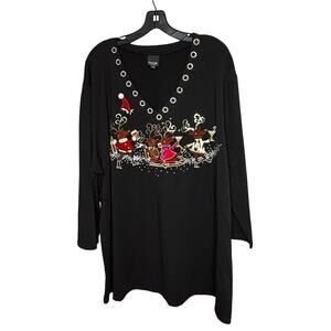 Berek Studios Bling Christmas Reindeer Martini Embroidered Sequins Tunic Top 3XL